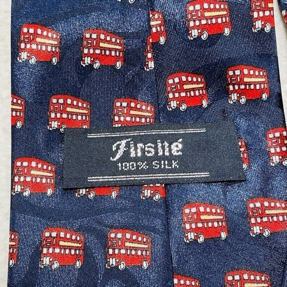 Firsite Silk Tie Necktie London Red Bus Double Decker Symbol Trip Souvenir Blue - Picture 7 of 8